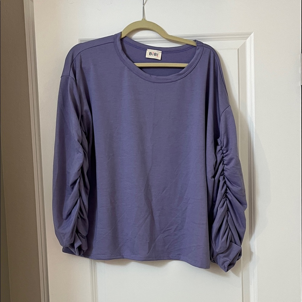 BiBi Women's Purple Ruched Sleeve Top